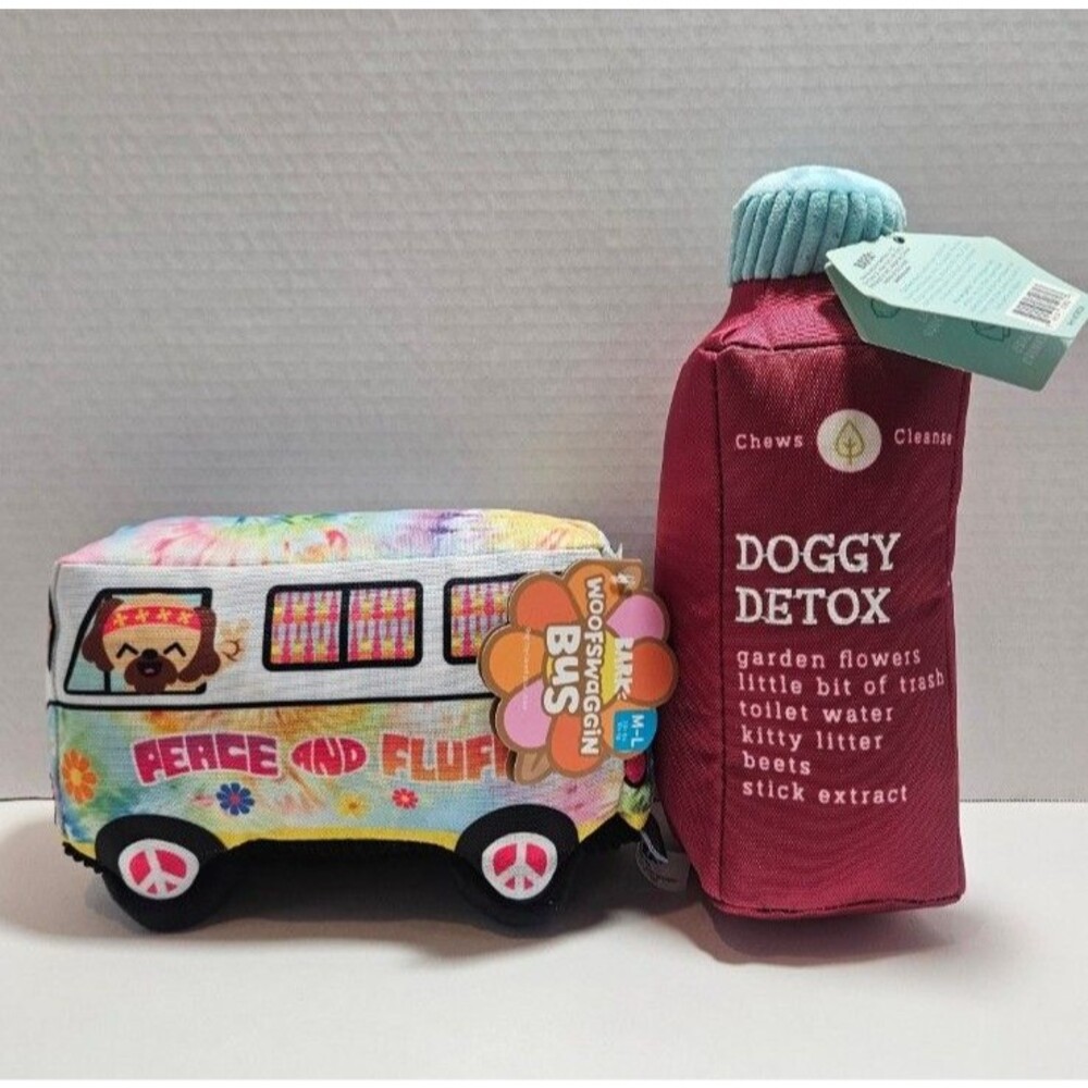 BarkBox dog toys bus doggy detox NWT